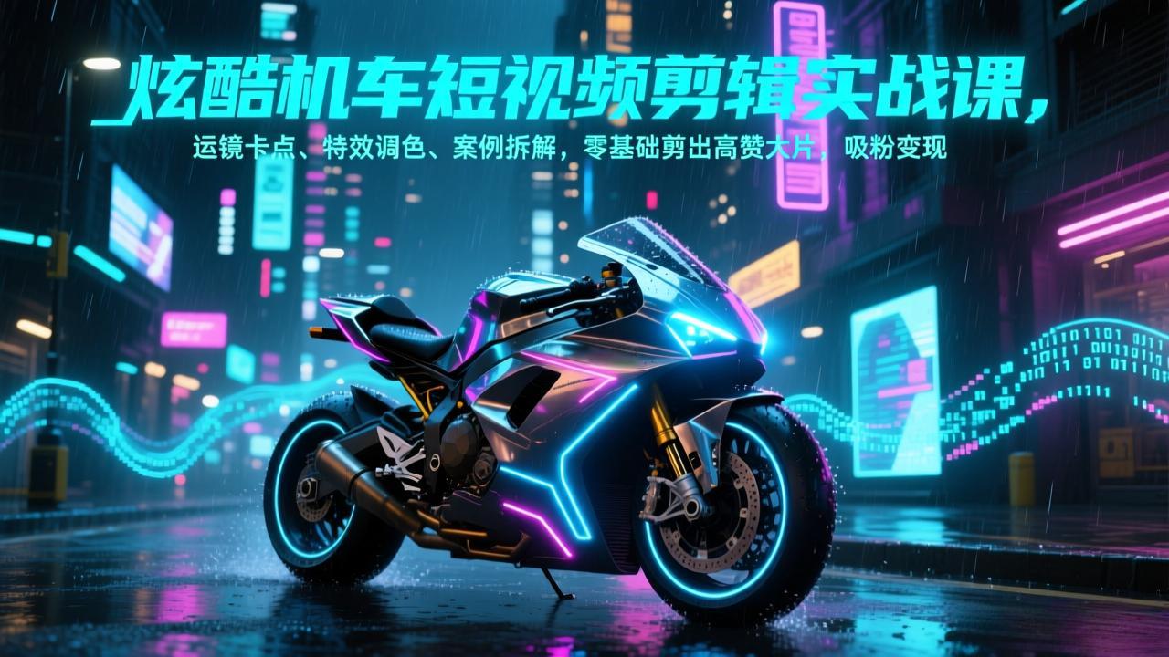(17304期)炫酷机车短视频剪辑实战课,运镜卡点、特效调色、案例拆解,零基础剪出高赞大片,吸粉变现-赛德副业库