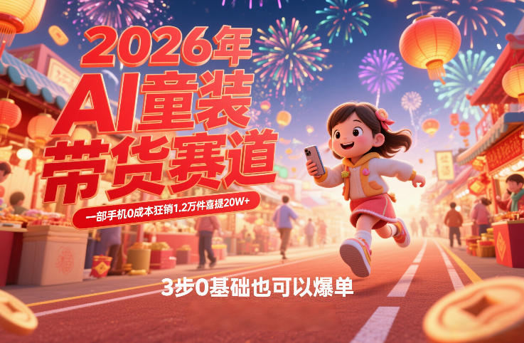 AI童装新春带货赛道，一部手机0成本狂销1.2万件喜提20W+，3步0基础也可以爆单-赛德副业库