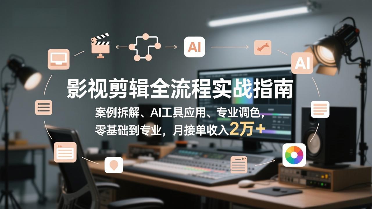 (17338期)影视剪辑全流程实战指南,案例拆解、AI工具应用、专业调色,零基础到专业,月接单收入2万+-赛德副业库