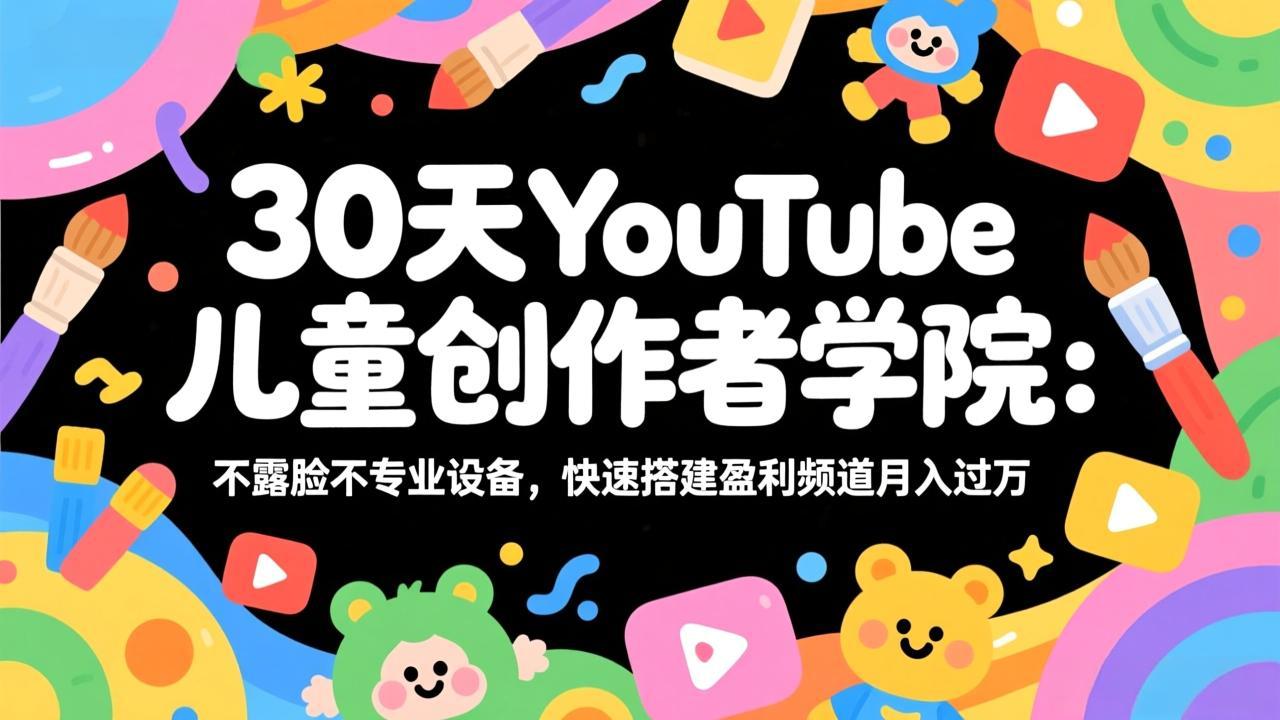 （17554期）30天YouTube儿童创作者学院：不露脸不专业设备，快速搭建盈利频道月入过万-赛德副业库
