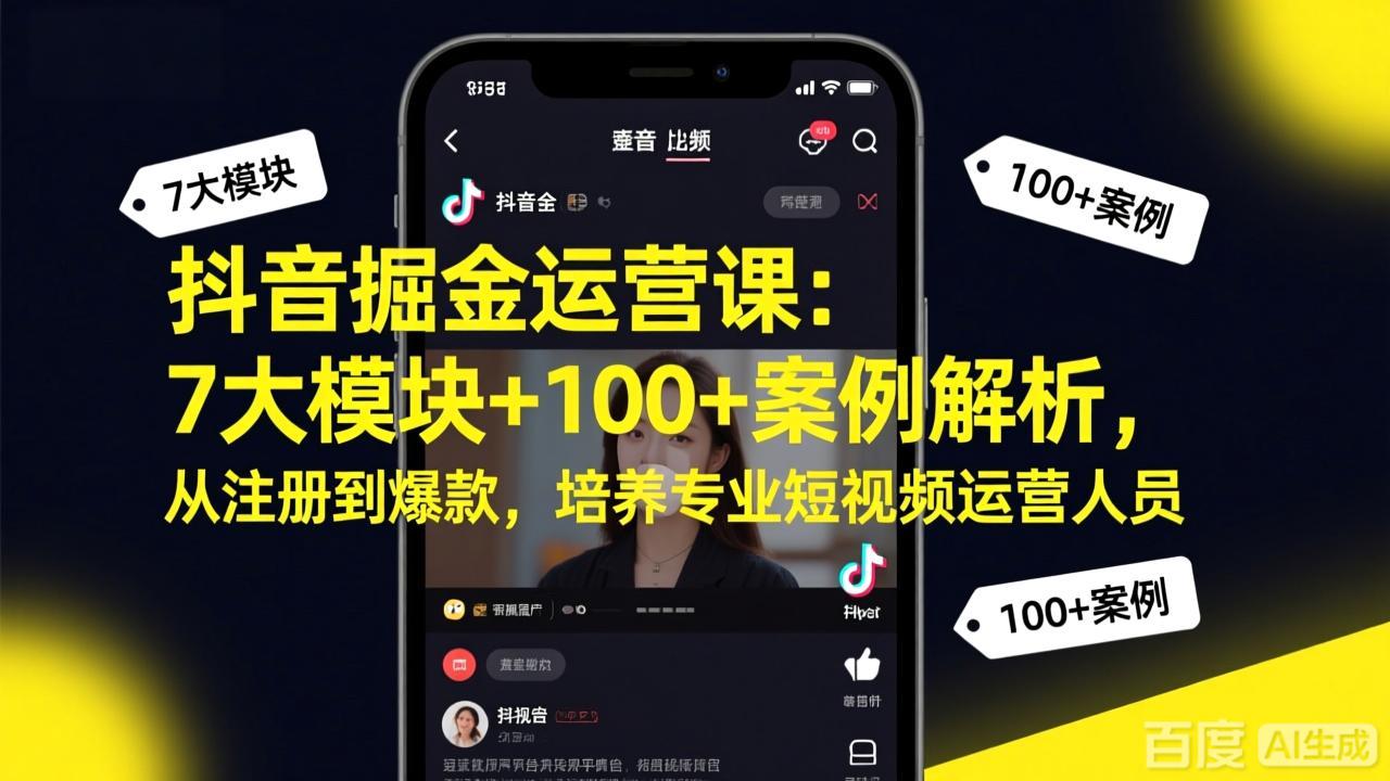 （17573期）抖音掘金运营课：7大模块+100+案例解析，从注册到爆款，培养专业短视频运营人员-赛德副业库