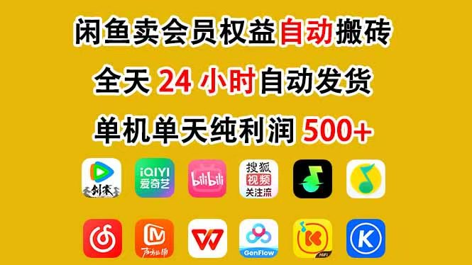 （17683期）咸鱼卖虚拟直冲会员，一部手机日入500+，全程24小时托管挂机，简单暴力，无脑上手-赛德副业库