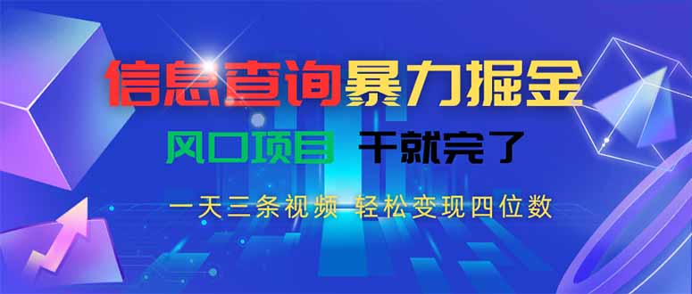 (15516期)信息查询暴力掘金,一天三条视频 轻松变现四位数,风口项目干就完了-赛德副业库