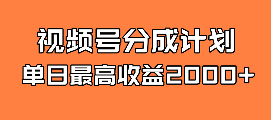 全新蓝海 视频号掘金计划 日入2000+-赛德副业库