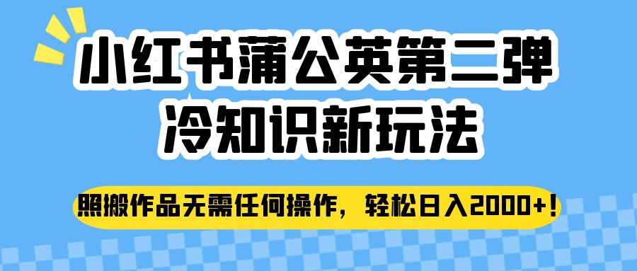 小红书蒲公英第二弹冷知识新玩法，照搬作品无需任何操作，轻松日入2000+！-赛德副业库