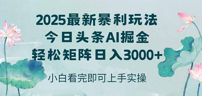 （14933期）今日头条2025年最新暴利玩法，思路简单，复制粘贴，轻松实现矩阵日入3000+-赛德副业库