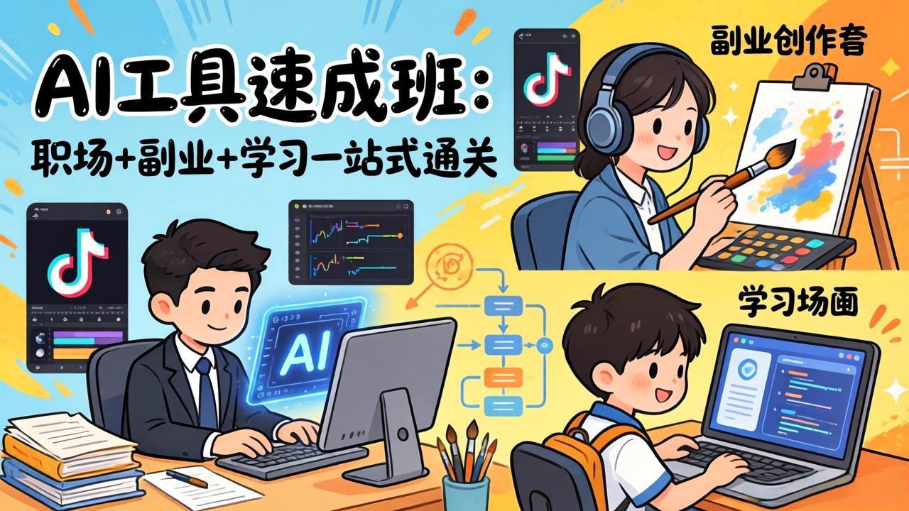 （17650期）AI工具速成班：职场+副业+学习一站式通关，20+爆款类型+剪映技巧+抖音算法，0基础快速上手-赛德副业库