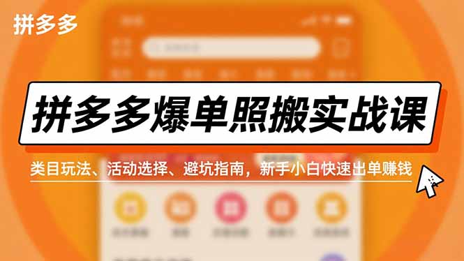 (16838期)拼多多爆单照搬实战课,类目玩法、活动选择、避坑指南,新手小白快速出单赚钱-赛德副业库