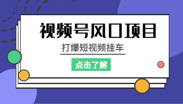 视频号风口项目,打爆短视频挂车-赛德副业库