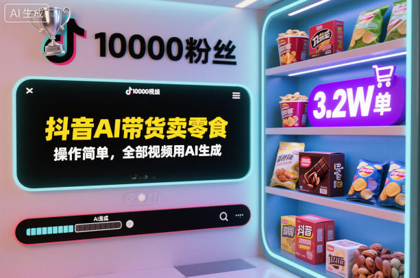 抖音AI带货卖零食，操作简单，全部视频用AI生成，一万粉丝，卖了3.2W单-赛德副业库