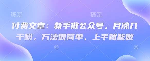 付费文章：新手做公众号，月涨几干粉，方法很简单，上手就能做-赛德副业库
