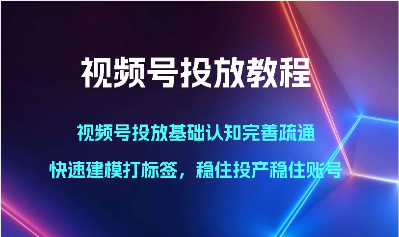 视频号投放教程-视频号投放基础认知完善疏通,快速建模打标签,稳住投产稳住账号-赛德副业库