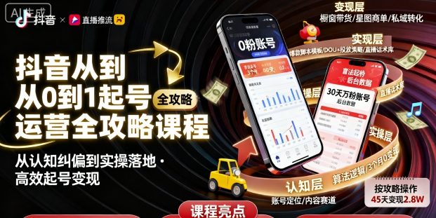 抖音从0到1起号运营全攻略课程，从认知纠偏到实操落地，高效起号变现-赛德副业库