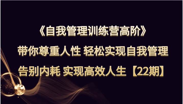 自我管理训练营高阶 带你尊重人性 轻松实现自我管理 告别内耗 实现高效人生【22期】-赛德副业库