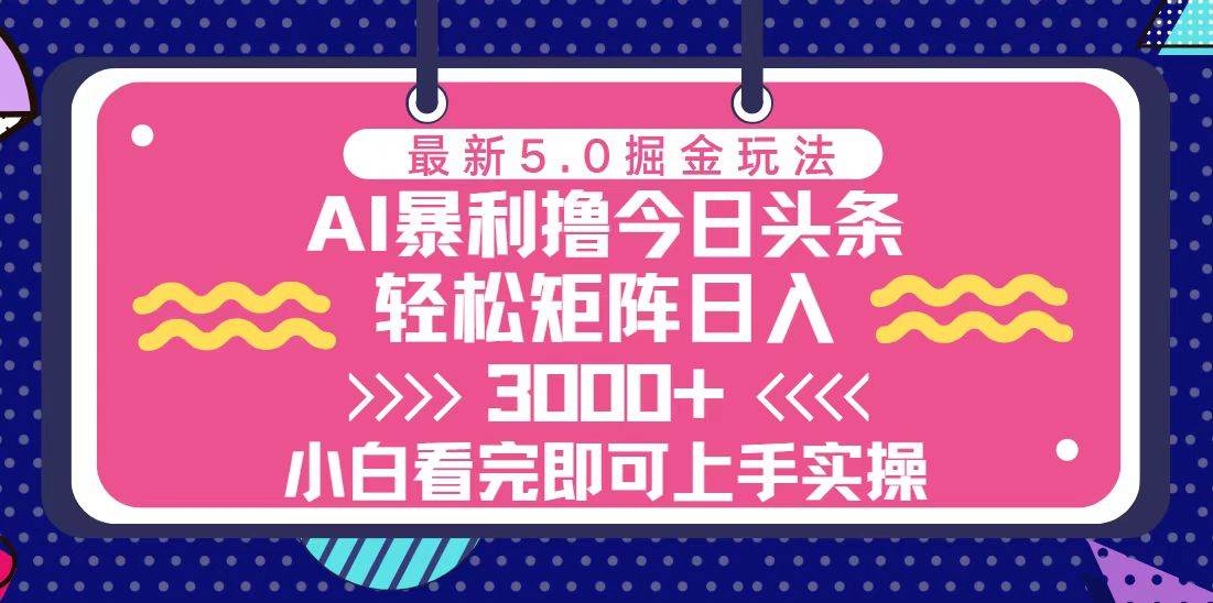 （13398期）今日头条最新5.0掘金玩法，轻松矩阵日入3000+-赛德副业库