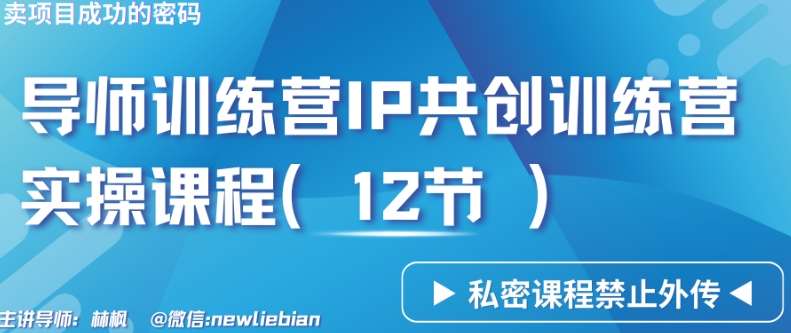 导师训练营3.0IP共创训练营私密实操课程(12节)-卖项目的密码成功秘诀【揭秘】-赛德副业库