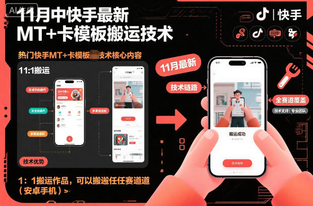 11月中快手最新MT+卡模板搬运技术,1:1搬运作品,可以搬运任何赛道(安卓手机)-赛德副业库