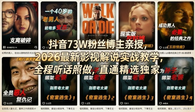 抖音73W粉丝博主亲授,2026最新影视解说实战教学,全程听话照做,直通精选独家-赛德副业库