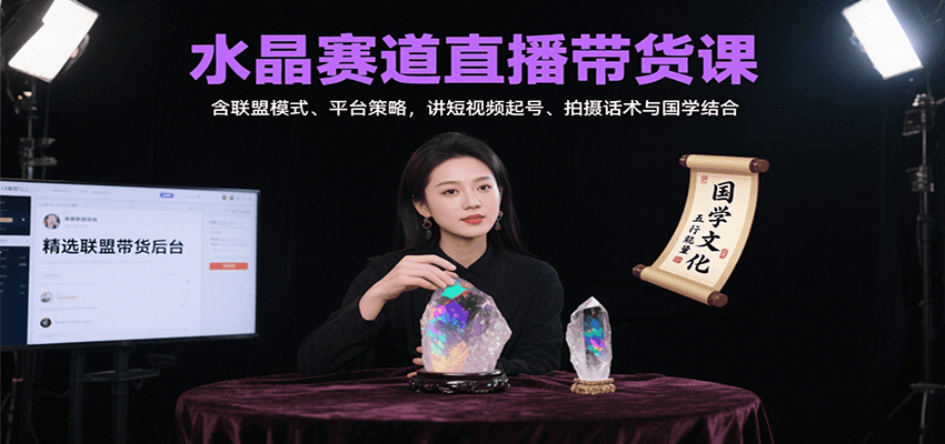 水晶赛道直播带货课：含联盟模式、平台策略，讲短视频起号、拍摄话术与国学结合-赛德副业库