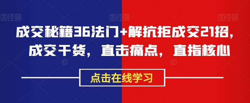成交秘籍36法门+解抗拒成交21招,成交干货,直击痛点,直指核心-赛德副业库
