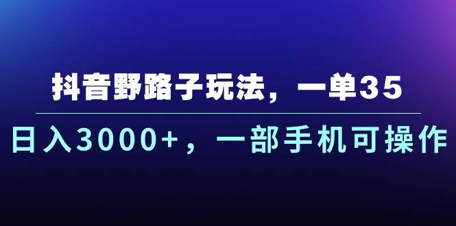 （10909期）抖音野路子玩法，一单35.日入3000+，一部手机可操作-赛德副业库