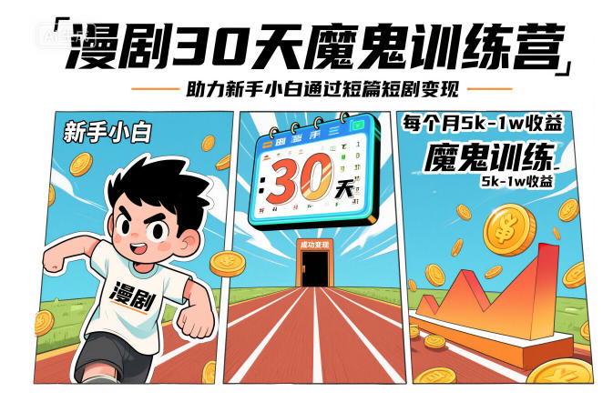 漫剧30天魔鬼训练营，助力新手小白通过短篇短剧变现，每个月5k-1w收益-赛德副业库