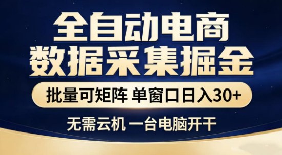 独家电商数据全自动采集项目，批量可矩阵，单窗口轻松日入3张+【揭秘】-赛德副业库