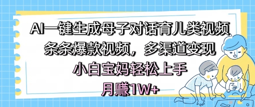 AI一键生成母子对话育儿类视频，条条爆款视频，多渠道变现，小白宝妈轻松上手，月入1W+-赛德副业库