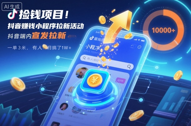 捡钱项目!抖音賺钱小程序拉新活动,抖音端内宣发拉新,一单3米,有人半个月搞了1W+-赛德副业库