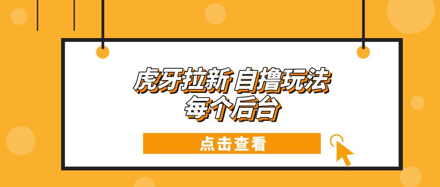 （13631期）虎牙拉新自撸玩法 每个后台每天100+-赛德副业库