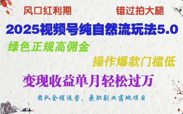 2025视频号纯自然流玩法5.0，绿色正规高佣金，操作爆款门槛低，变现收益单月轻松过万-赛德副业库