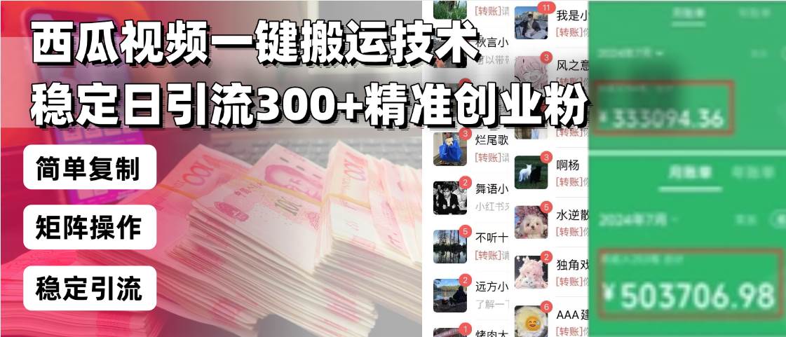 （13961期）西瓜视频一键搬运技术，稳定日引流300+精准创业粉，简单可复制给团队，…-赛德副业库