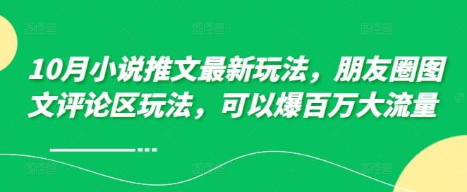 10月小说推文最新玩法，朋友圈图文评论区玩法，可以爆百万大流量 -赛德副业库