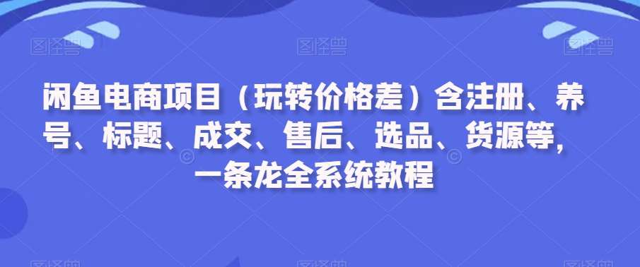 闲鱼电商项目（玩转价格差）含注册、养号、标题、成交、售后、选品、货源等，一条龙全系统教程-赛德副业库