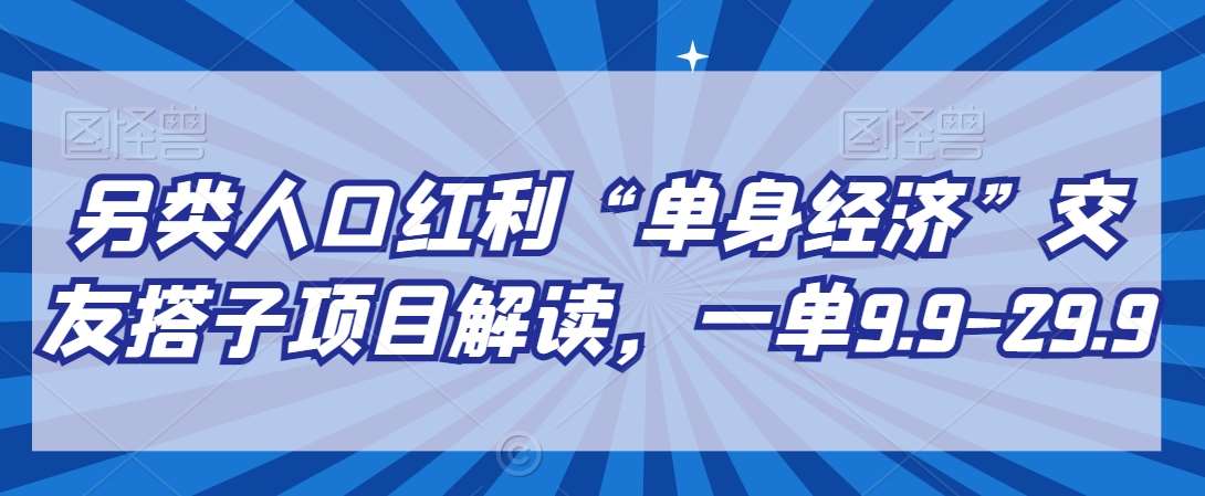 另类人口红利“单身经济”交友搭子项目解读，一单9.9-29.9【揭秘】-赛德副业库