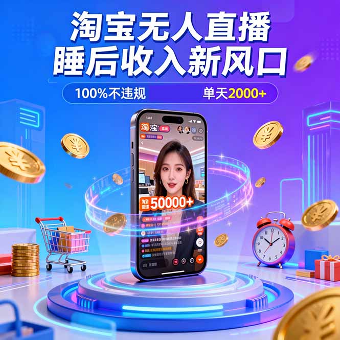 （16822期）淘宝无人直播，不违规不封号，直播100小时卖了5万，年底旺季！-赛德副业库