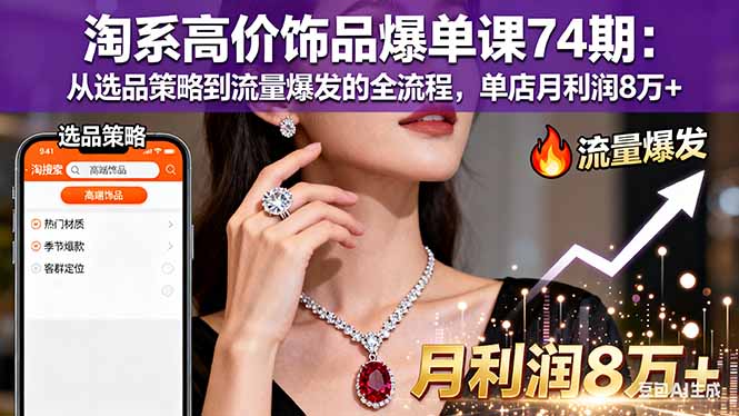 (16351期)淘系高价饰品爆单课74期:从选品策略到流量爆发的全流程,单店月利润8万+-赛德副业库