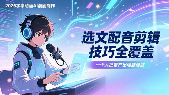 （17477期）2026字字动画AI漫剧制作-1期，选文配音剪辑技巧全覆盖，一个人就能批量产出爆款漫剧-赛德副业库