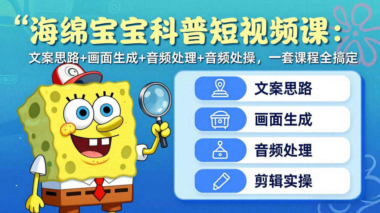（17756期）海绵宝宝科普短视频课：文案思路+画面生成+音频处理+剪辑实操，一套课程全搞定-赛德副业库
