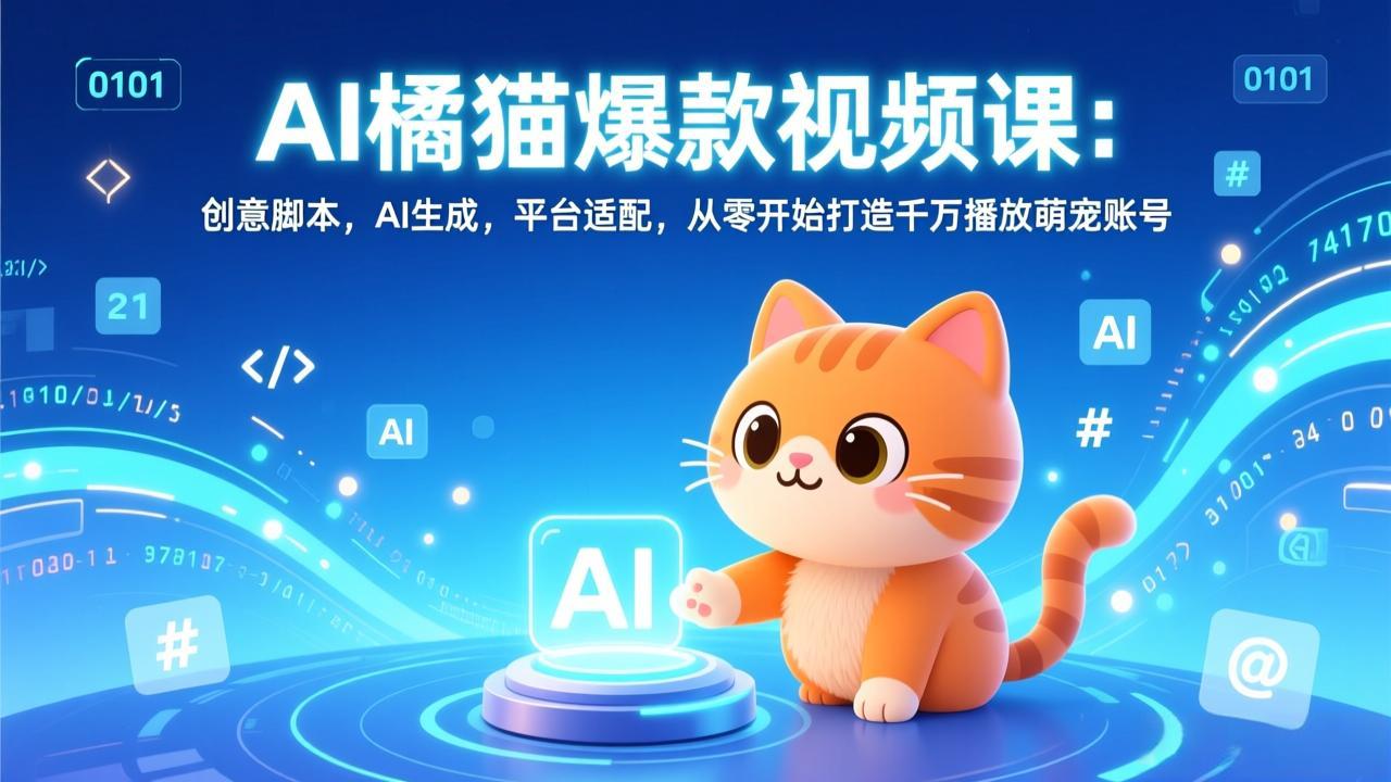 (17091期)AI橘猫爆款视频课:创意脚本,AI生成,平台适配,从零开始打造千万播放萌宠账号-赛德副业库