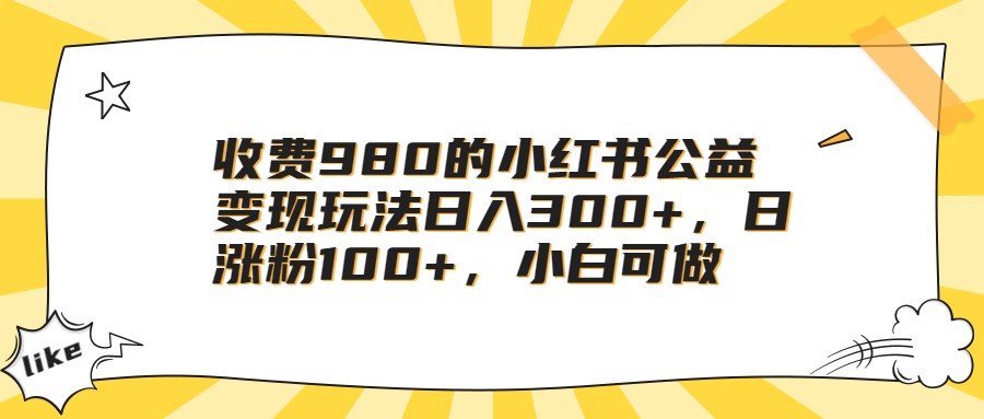 收费980的小红书公益变现玩法日入300+，日涨粉100+，小白可做-赛德副业库
