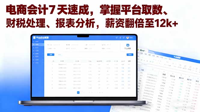 (16192期)电商会计7天速成,掌握平台取数、财税处理、报表分析,薪资翻倍至12k+-赛德副业库