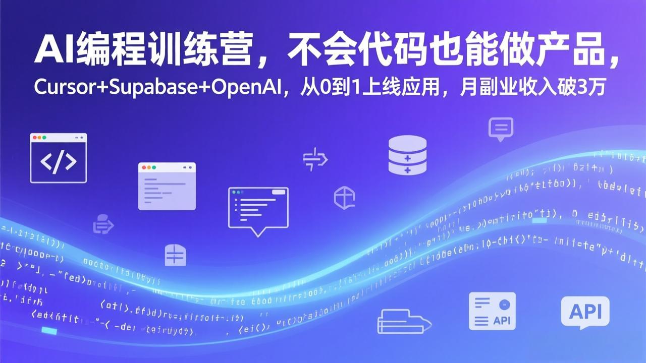 （17388期）AI编程训练营，不会代码也能做产品，Cursor+Supabase+OpenAI，从0到1上线应用，月副业收入破3万-赛德副业库