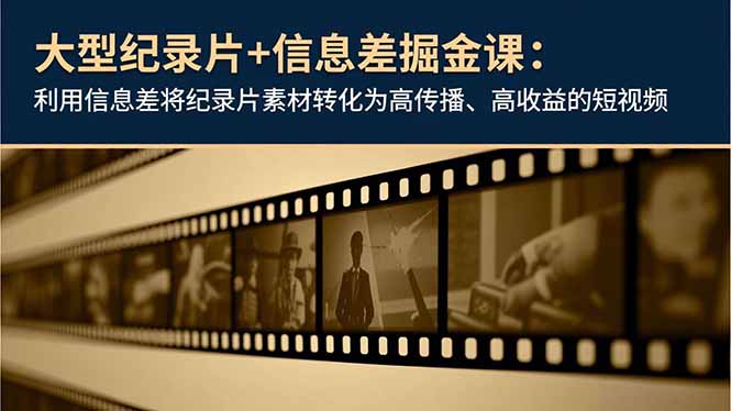 (16741期)大型纪录片+信息差掘金课:利用信息差将纪录片素材转化为高传播、高收益的短视频-赛德副业库