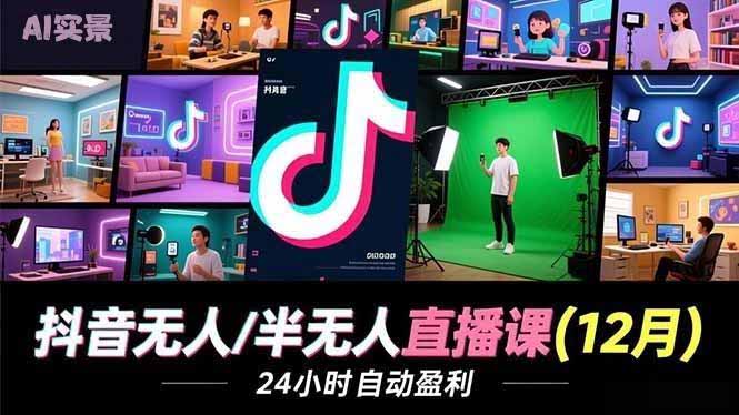 （16965期）抖音无人/半无人直播课(12月)，AI实景、数字人、绿幕、多种玩法、24小时自动盈利-赛德副业库