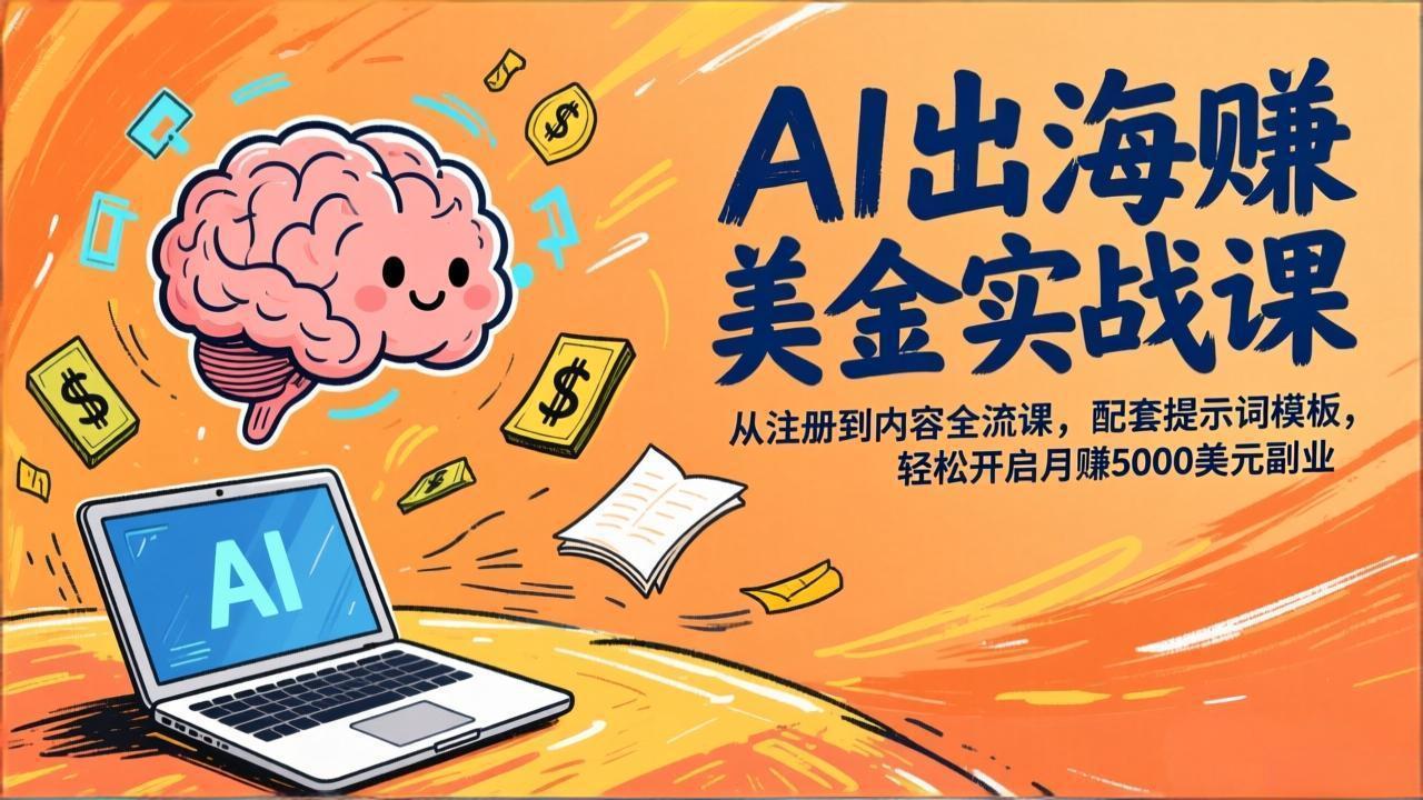 (17298期)AI出海赚美金实战课,从注册到内容全流程,配套提示词模板,轻松开启月赚5000美元副业-赛德副业库