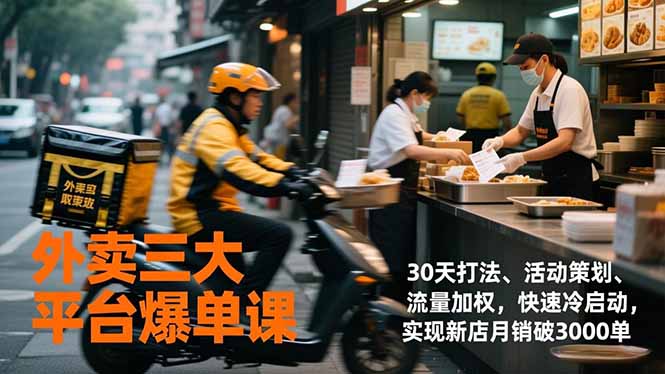 (17019期)外卖三大平台爆单课,30天打法、活动策划、流量加权,快速冷启动,实现新店月销破3000单-赛德副业库