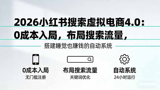 （17659期）2026小红书搜索虚拟电商4.0：0成本入局，布局搜索流量，搭建睡觉也赚钱的自动系统-赛德副业库
