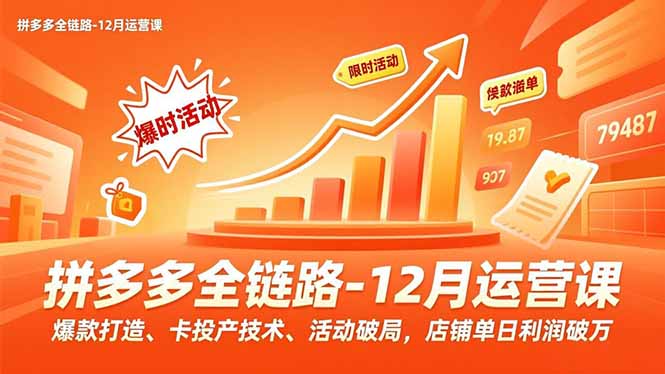 (16884期)拼多多全链路-12月运营课,爆款打造、卡投产技术、活动破局,店铺单日利润破万-赛德副业库