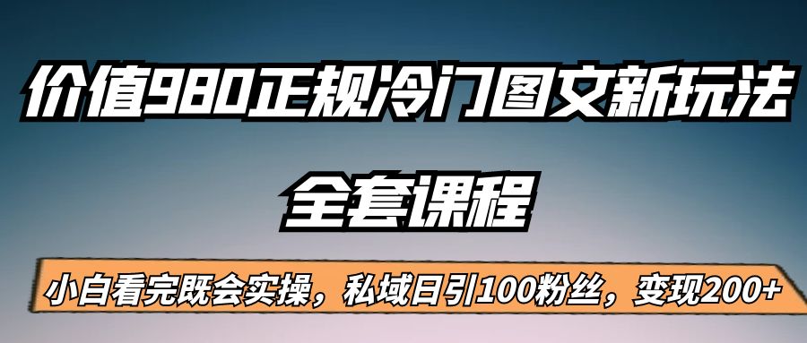 外面卖980的正规冷门图文新玩法，私域日引100粉丝，变现200+-赛德副业库